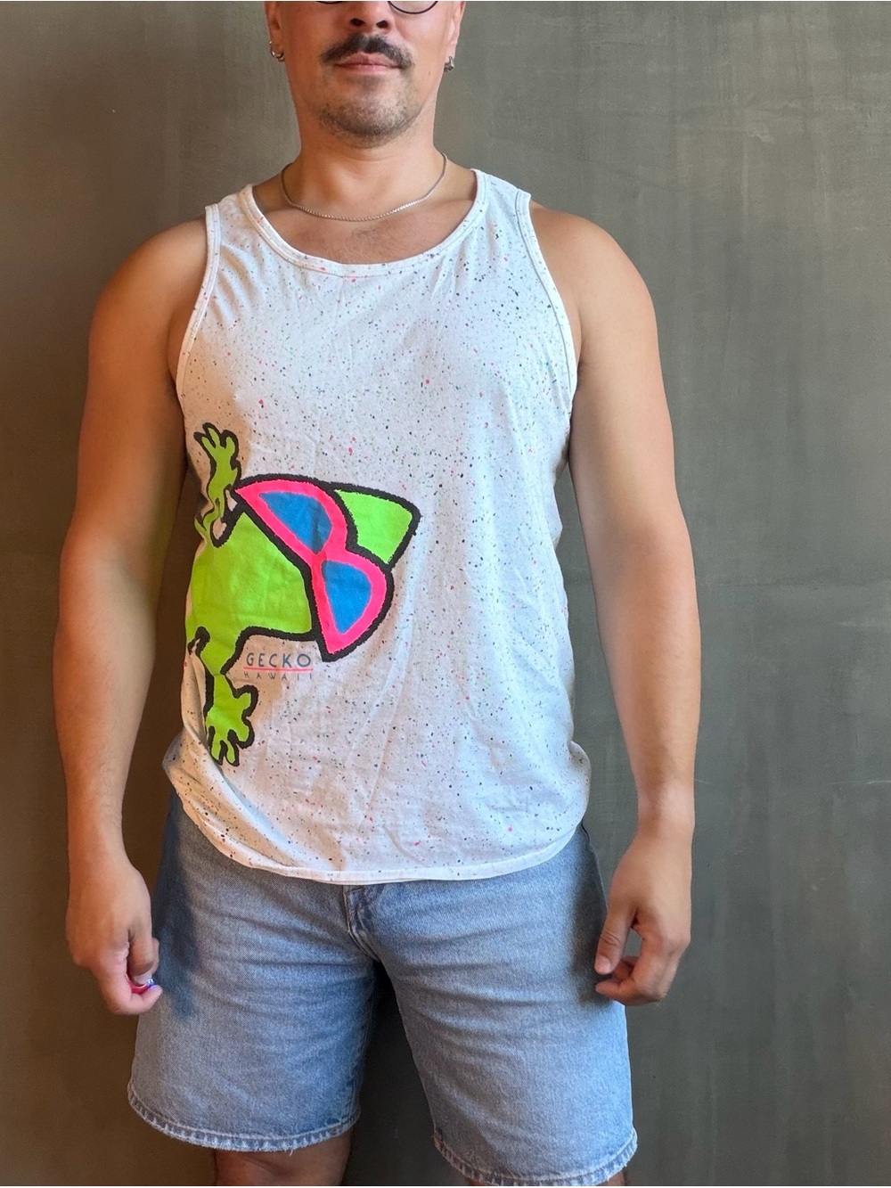 Ecko White Tank Top with Neon Green Gecko Graphic